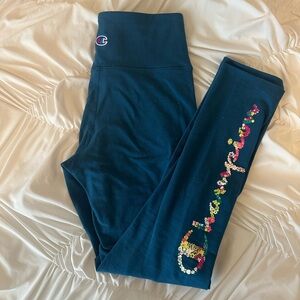 Blue Champion Leggings with Floral Logo
